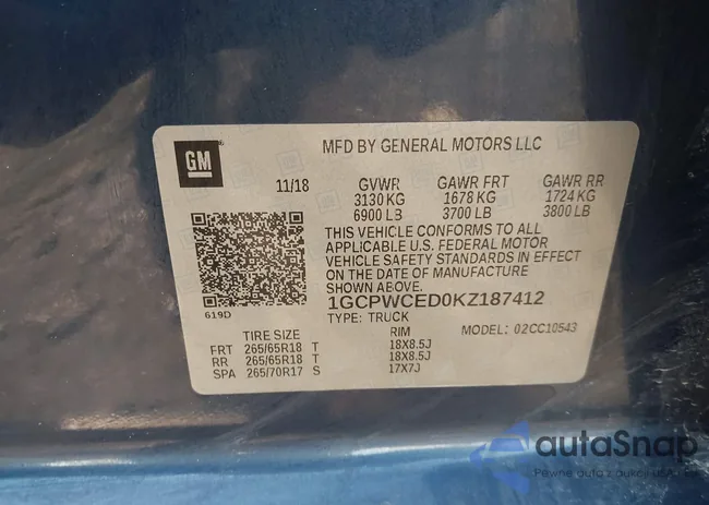 1GCPWCED0KZ187412: 43343877