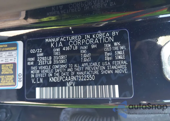 KNDEPCAA9N7322550: 43343927