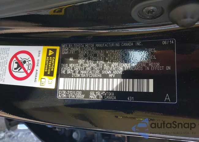 2T2BK1BA1FC268046: 43344073