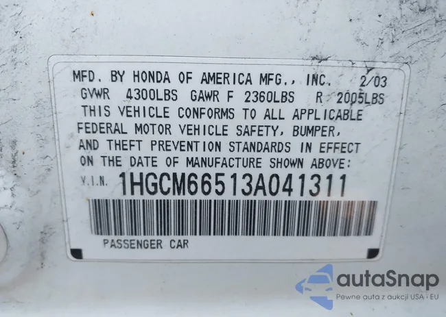 1HGCM66513A041311: 43343400