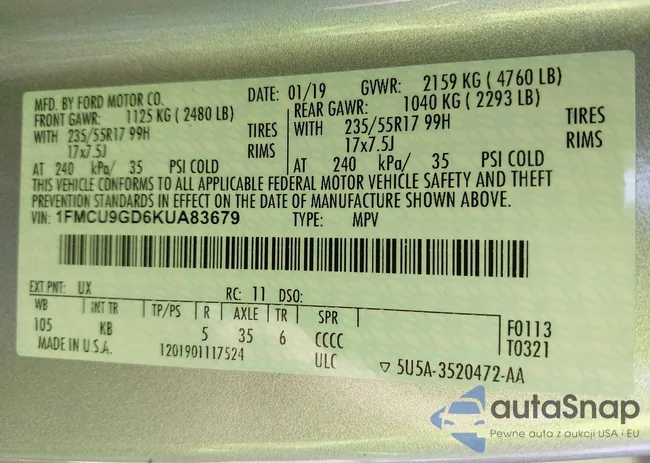 1FMCU9GD6KUA83679: 43343532