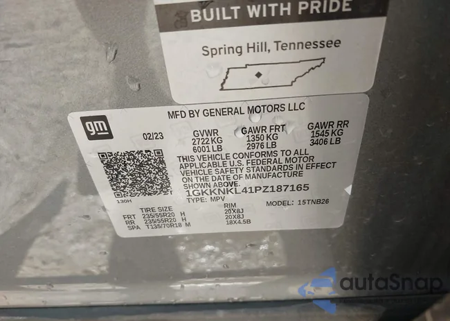 1GKKNKL41PZ187165: 43344809