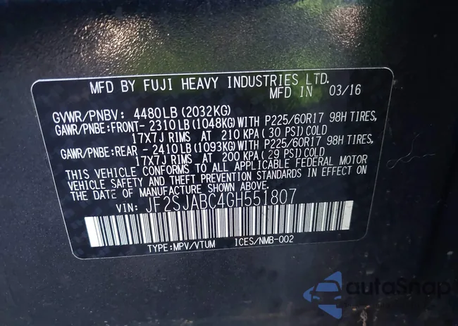 JF2SJABC4GH551807: 43344887