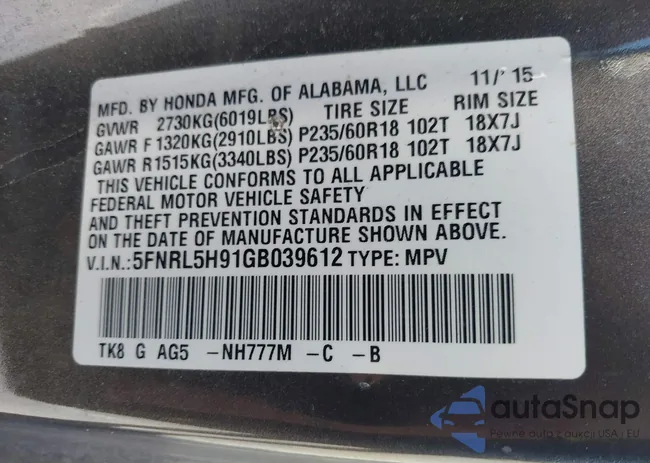 5FNRL5H91GB039612: 43344912