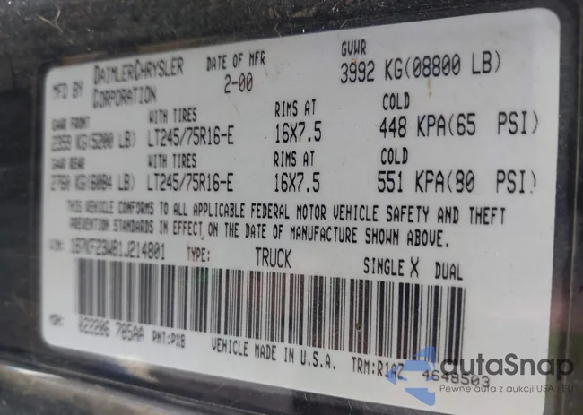 1B7KF23W81J214801: 43345088