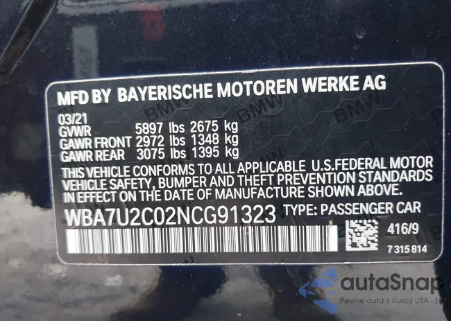 WBA7U2C02NCG91323: 43345090