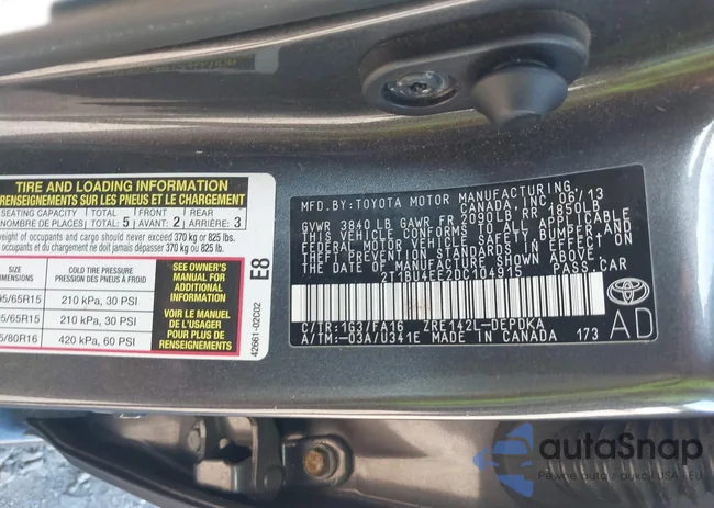 2T1BU4EE2DC104915: 43345214