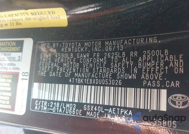 4T1BK1EBXDU053026: 43345216