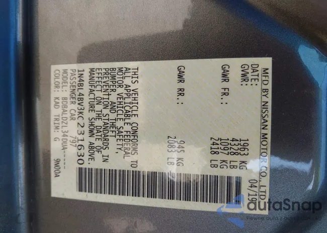 1N4BL4BV3KC231630: 43345261