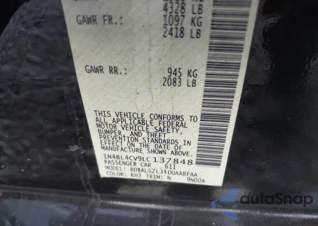 1N4BL4CV9LC137848: 43345283