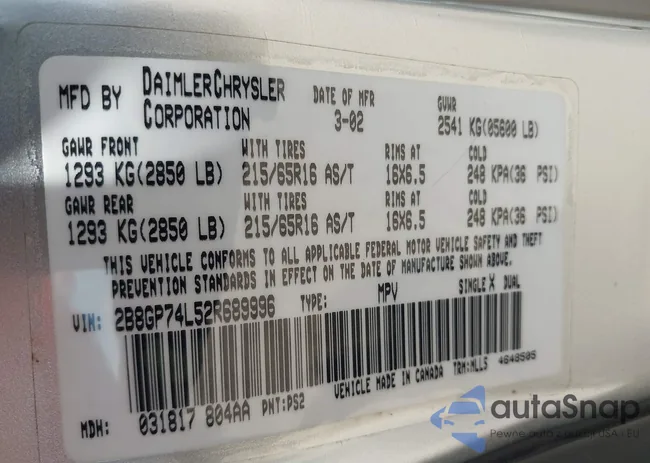 2B8GP74L52R689996: 43344475