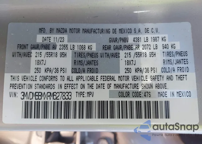 3MVDMBBMXRM627833: 43344573