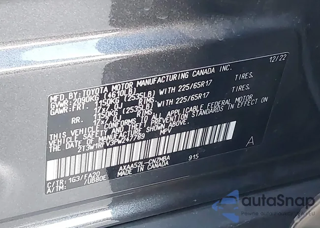 2T3W1RFV3PW247789: 43345811