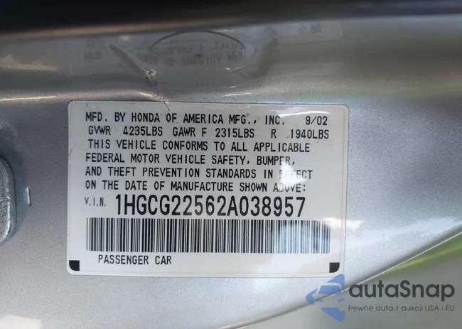 1HGCG22562A038957: 43345840