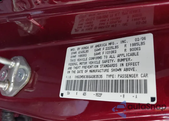 1HGCM56366A083535: 43345857