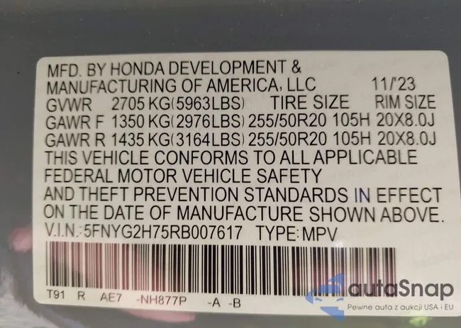 5FNYG2H75RB007617: 43345948