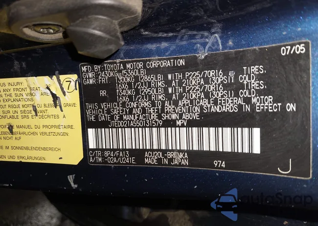 JTEDD21A550131579: 43345958