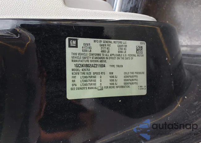 1GC5KVBG5AZ211604: 43345959