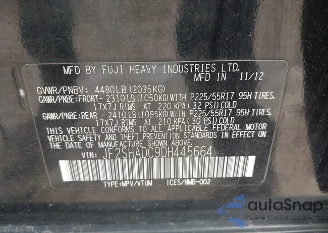 JF2SHADC9DH445664: 43345963