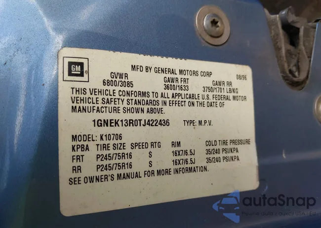 1GNEK13R0TJ422436: 43345964