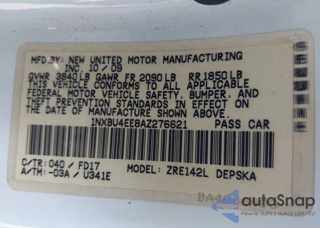 1NXBU4EE8AZ276621: 43346089