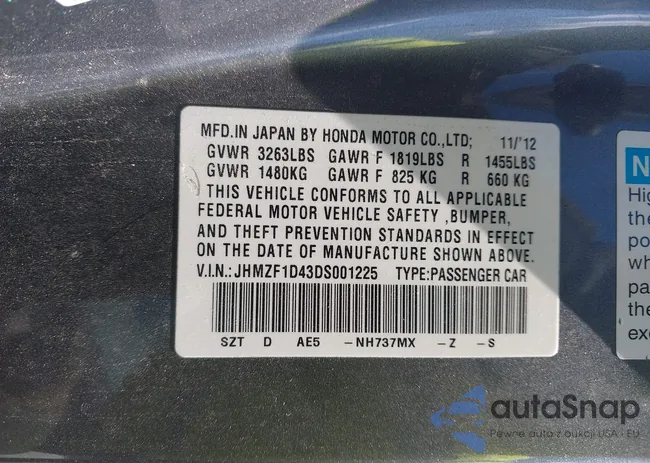 JHMZF1D43DS001225: 43346135