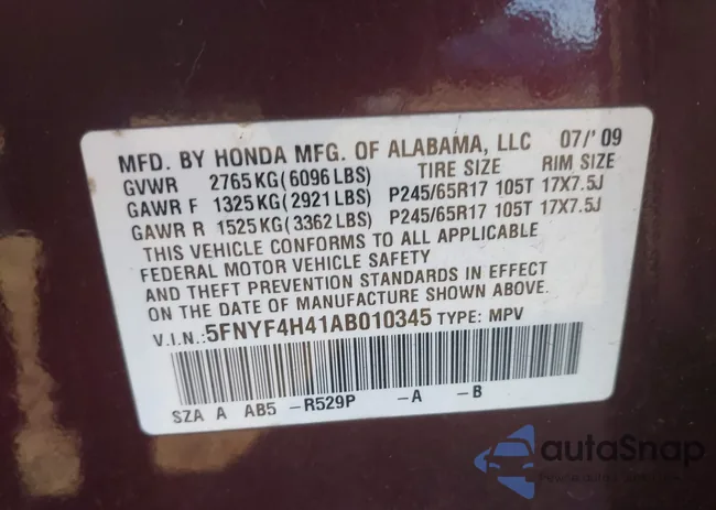 5FNYF4H41AB010345: 43346147