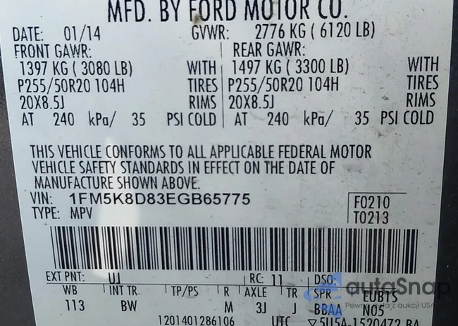 1FM5K8D83EGB65775: 43346182