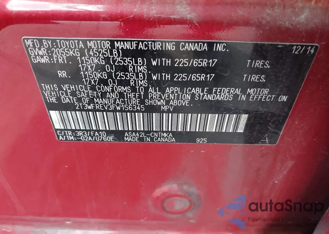 2T3WFREV3FW156345: 43346255