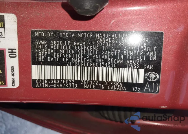 2T1BURHE8EC121910: 43346281