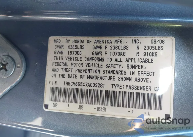 1HGCM66547A009281: 43345309