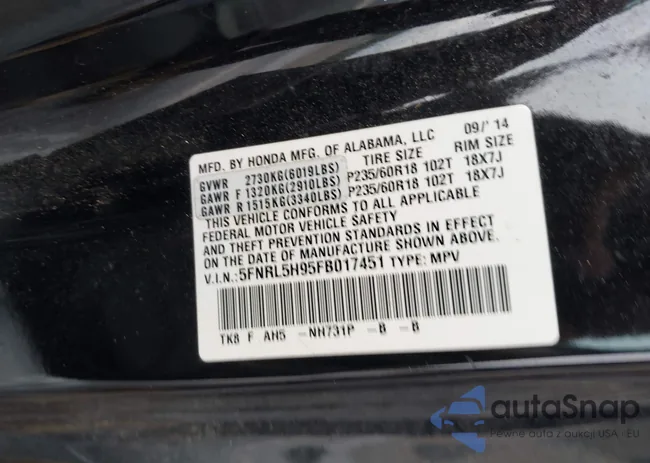 5FNRL5H95FB017451: 43345372