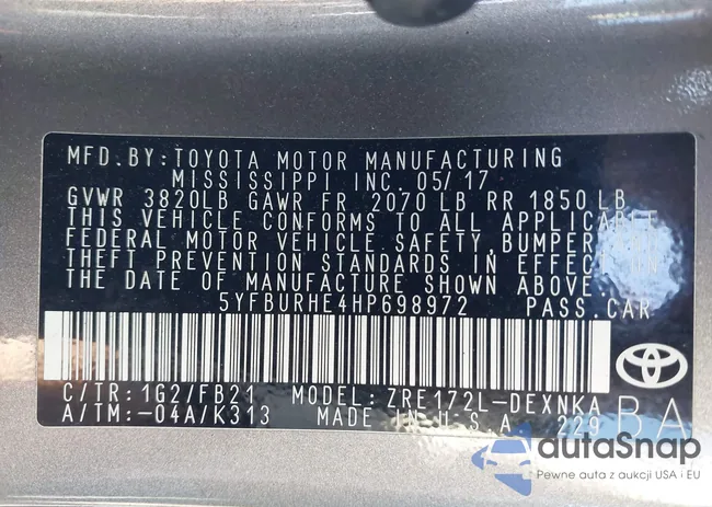 5YFBURHE4HP698972: 43345436