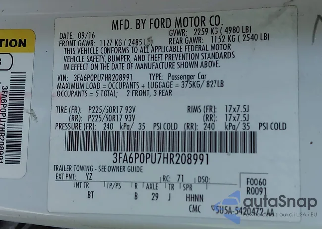 3FA6P0PU7HR208991: 43345444