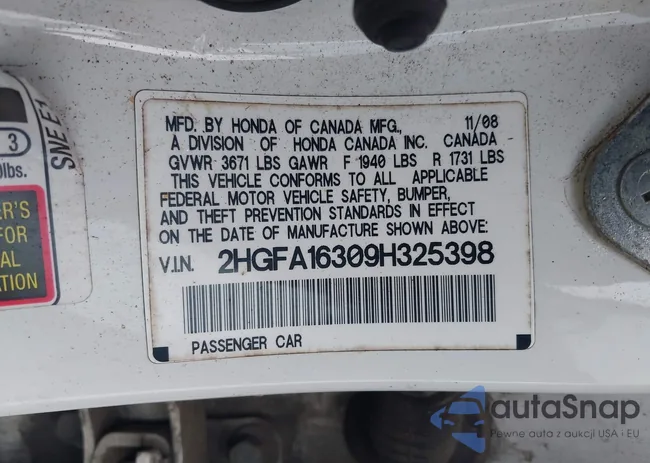 2HGFA16309H325398: 43345513