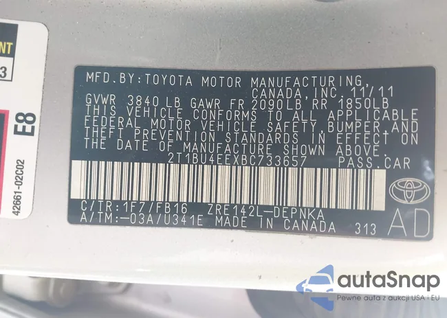 2T1BU4EEXBC733657: 43345520