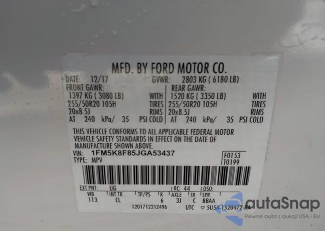 1FM5K8F85JGA53437: 43345551