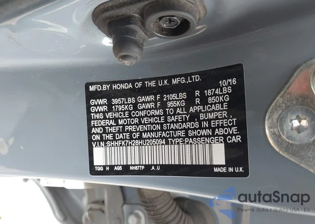 SHHFK7H28HU205094: 43345560