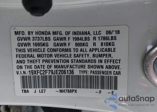 19XFC2F79JE206136: 43345645