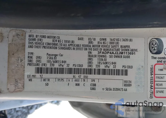 3FADP4AJ2JM113691: 43345672