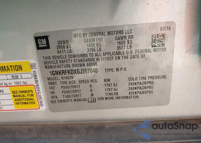 1GNKRFKDXGJ267840: 43346835