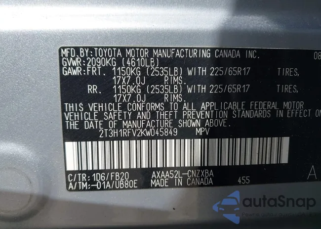 2T3H1RFV2KW045849: 43346870