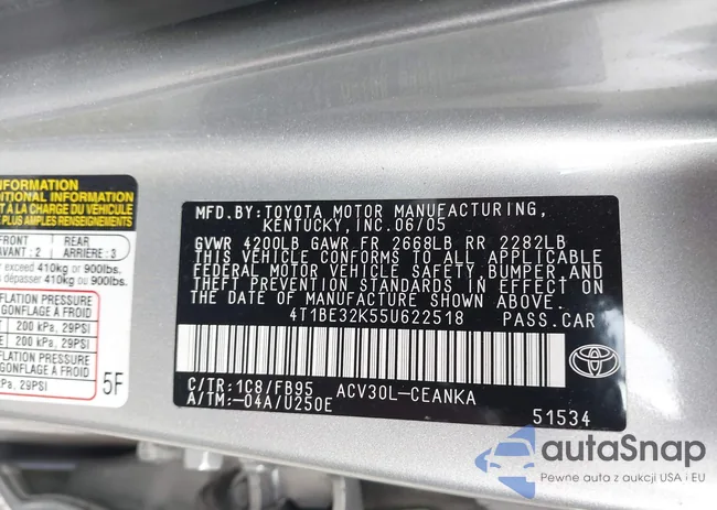 4T1BE32K55U622518: 43346973