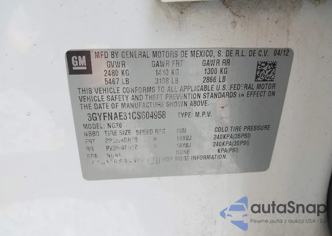 3GYFNAE31CS604958: 43346980