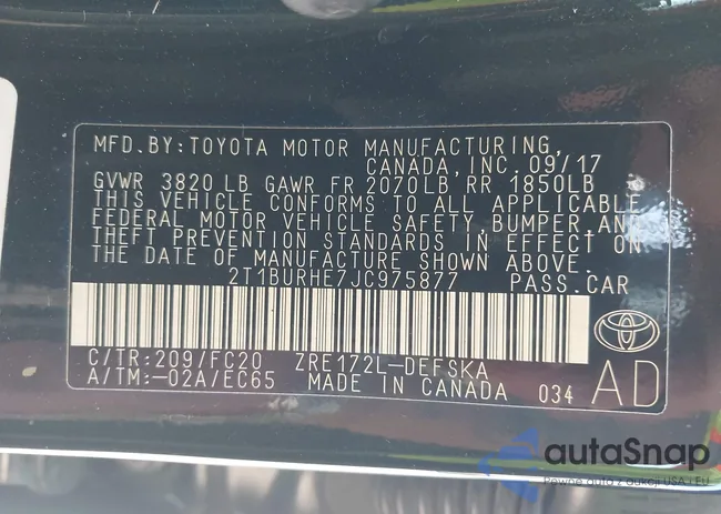 2T1BURHE7JC975877: 43347009