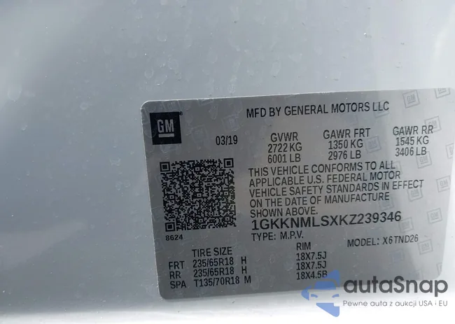 1GKKNMLSXKZ239346: 43347015