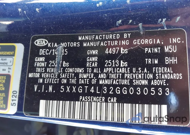 5XXGT4L32GG030533: 43346390