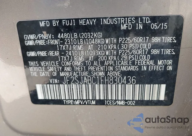 JF2SJABC1FH830436: 43346444