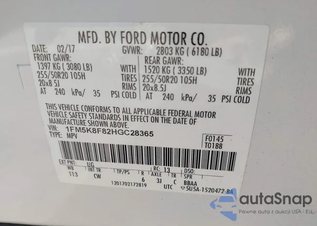 1FM5K8F82HGC28365: 43346615