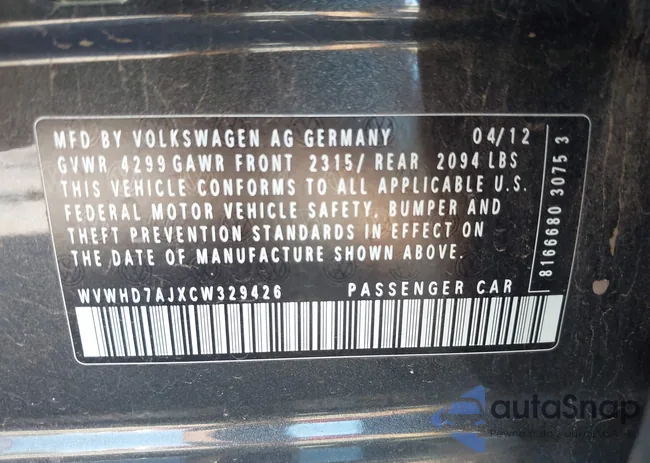 WVWHD7AJXCW329426: 43347758